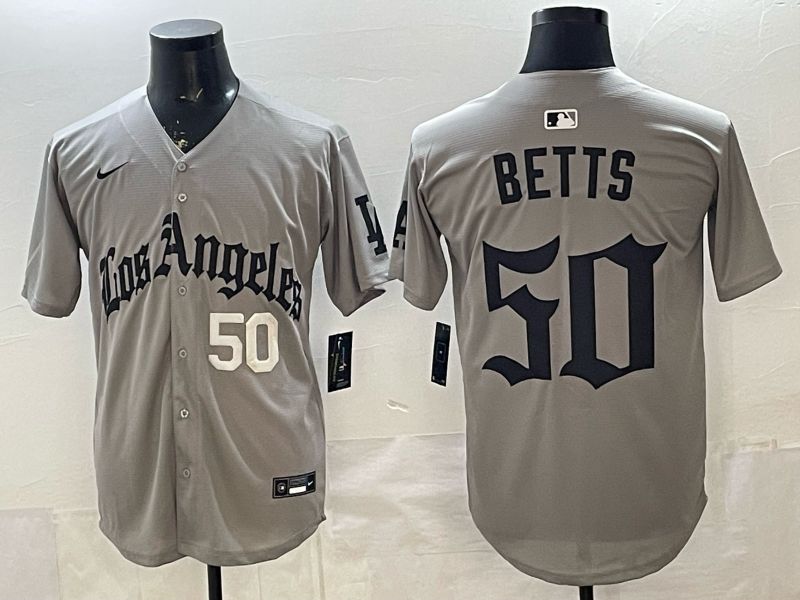 Men 2026 Los Angeles Dodgers #50 Betts Grey Five generations Nike MLB Jersey style 002->los angeles dodgers->MLB Jersey